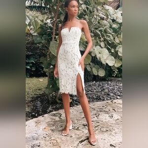 Lulu's White Lace Midi Dress for Wedding and Bridal Events